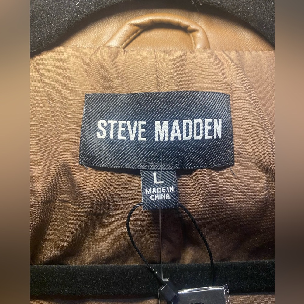 NWT Steve Madden (REVOLVE) Women’s Ilia Trench Coat Faux Leather Dark Brown - Picture 7 of 11